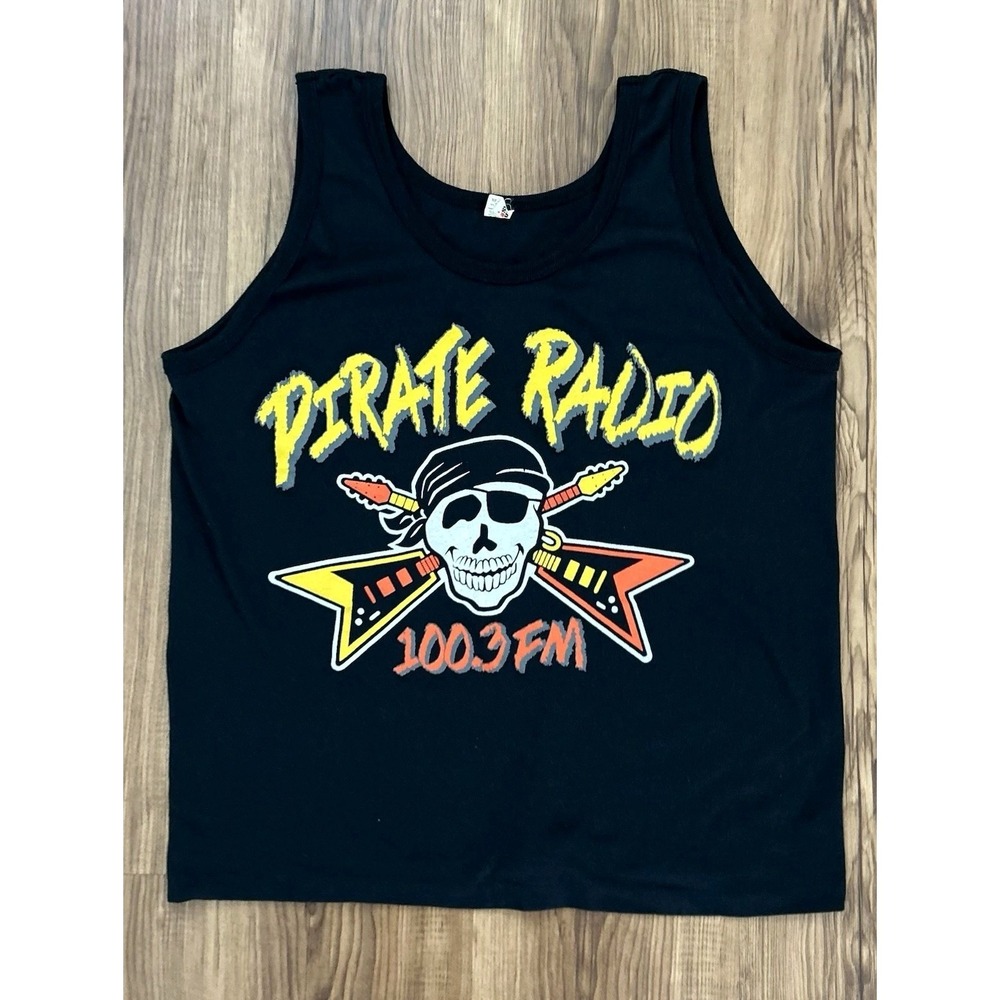 Vintage 80s Pirate Radio 100.3 FM Tank Top T Shirt  Screen Stars Rock Punk Grail